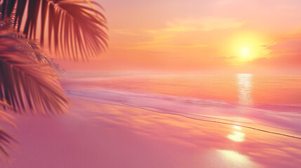 Tropical Sunset View Through Palm Leaves, Dreamy Ocean Landscape