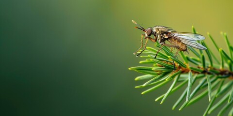 A fly perched on a pine tree branch. Ideal for nature and wildlife concepts - Powered by Adobe