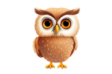 Animated Cheerful Owl with Wide Eyes Isolated On Transparent Background PNG.