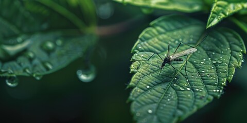 A fly perched on a vibrant green leaf. Suitable for nature and wildlife concepts