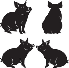 Set of Pig silhouettes isolated on white background	