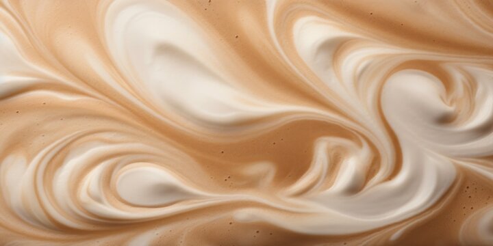 Swirling Whipped Cream And Coffee Abstract Background Texture. Close-Up Of Creamy Coffee Swirls In Soft Brown Tones. Generative AI