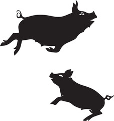 Set of Pig silhouettes isolated on white background	