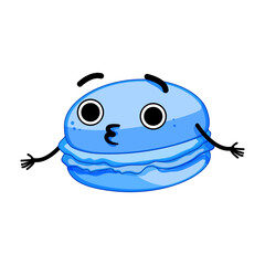 food macaron character cartoon. sweet macaroon, dessert strawberry, waffle toy food macaron character sign. isolated symbol vector illustration