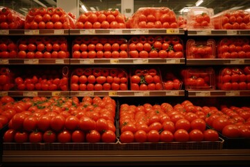 Tomato supermarket background. Vegetable food. Generate Ai