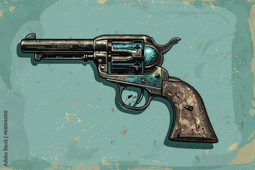 Poster a drawing of a revolver on a blue background. perfect for crime and gun-related concepts