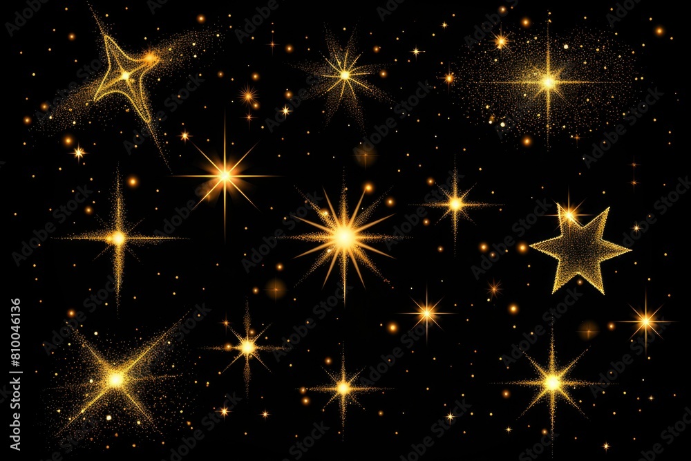 Poster a bunch of shiny stars on a black background. suitable for various design projects