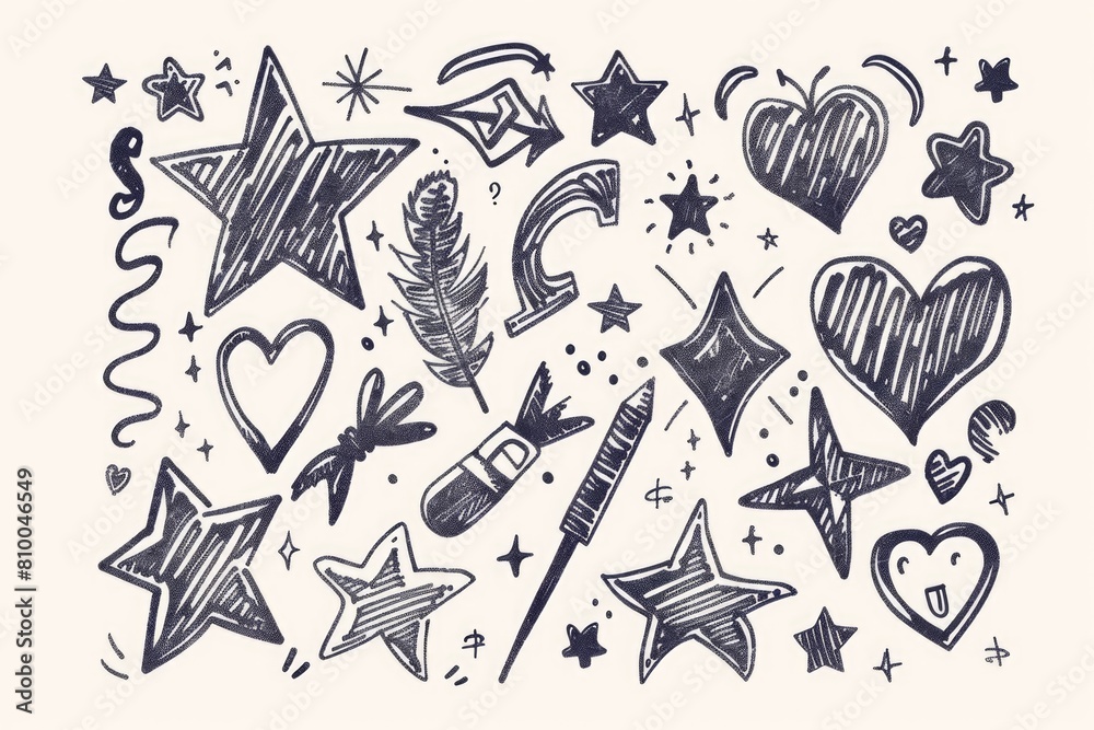 Poster Simple drawing of stars and hearts, versatile for various projects
