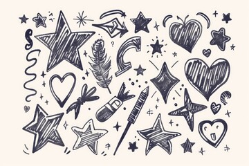 Simple drawing of stars and hearts, versatile for various projects