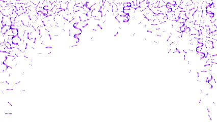 Celebration party background template with purple confetti and ribbon