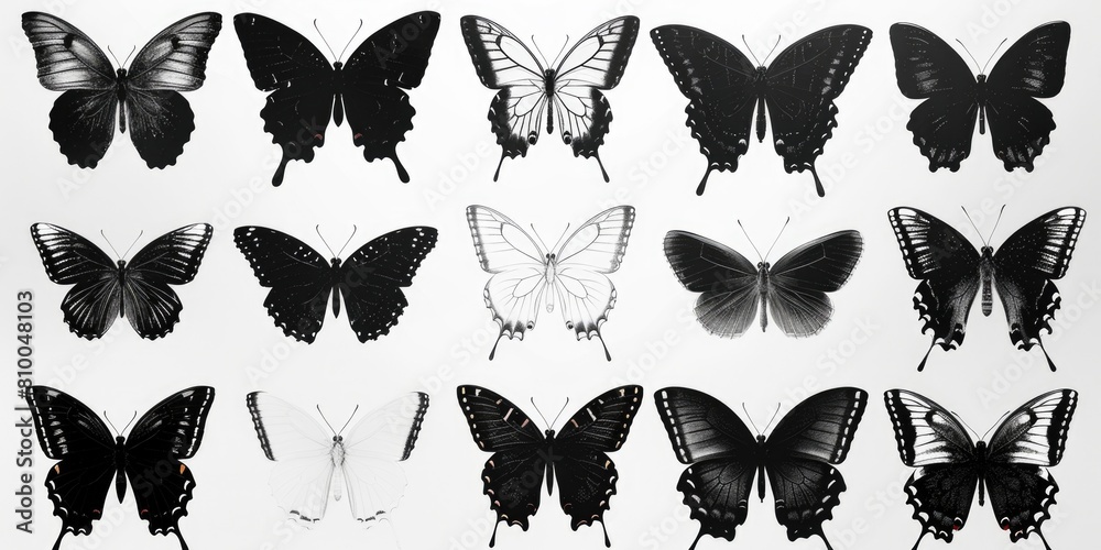 Poster colorful butterflies resting on a white background. suitable for various design projects