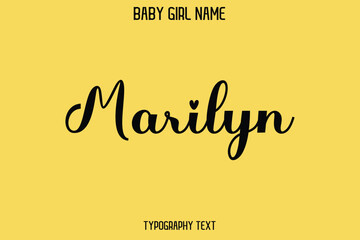 Marilyn Female Name - Cursive Hand Drawn Lettering Vector Typography Text on Yellow Background