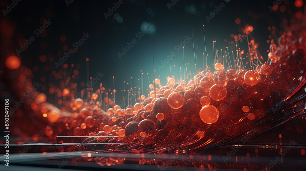Aufkleber Abstract technology burst with glowing wires and particles in motion. Technology and science dynamic background.