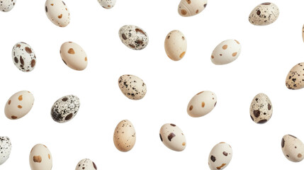 Obraz premium Creative pattern with quail eggs cut out on white background, png transparent