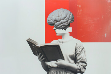 Vintage Style of a Woman Reading with a Brain Exposed
