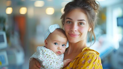 Mother holding baby in hospital Capture the joy and wonder of new life.