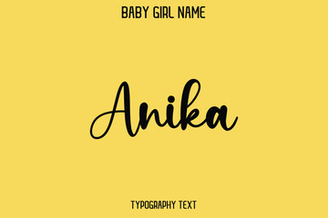 Anika Female Name - Cursive Hand Drawn Lettering Vector Typography Text on Yellow Background