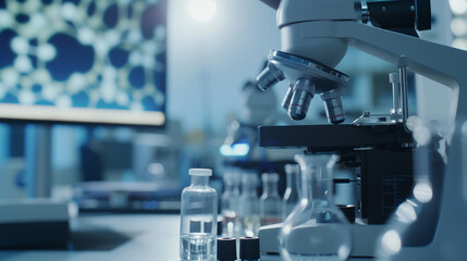 Close-up View of a Microscope in a Lab