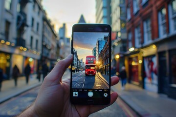 Naklejka premium take photos of London buses with your smartphone