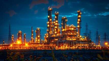 Fototapeta premium A nocturnal view of the external of a chemical industry.