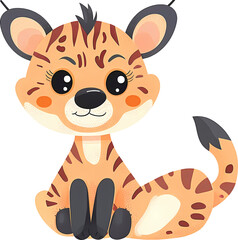 Cute cartoon tiger isolated on transparent background. Vector illustration.