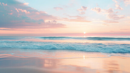 Pastel Sunset Over Gentle Ocean Waves, Serene Coastal Scene