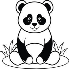 Cute panda coloring pages. Panda animal outline for coloring book. Panda line art