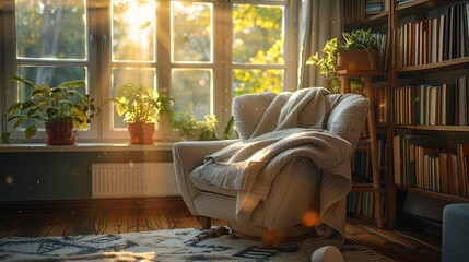 Illustrate a cozy personal well-being corner at home