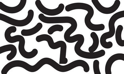 Black squiggle seamless vector pattern. Black color squiggly lines Vector isolated on transparent background. Cool, fun, creative, abstract wavy lines. Simple, minimal, repeat backdrop texture. EPS 10