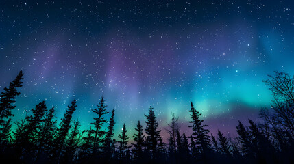 Fototapeta premium A serene view of the aurora borealis seen from the edge of the exosphere, capturing the vibrant green and purple lights against a starry sky