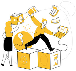 Team collaboration vector illustration. Together, success blossoms as challenges transform into achievements through teamwork The team collaboration metaphor paints canvas where ideas harmonize