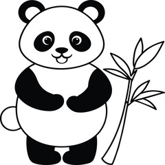 Cute panda coloring pages. Panda animal outline for coloring book. Panda line art