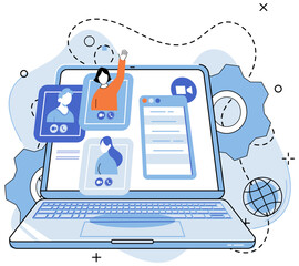 Online meeting. Vector illustration. Conferences serve as platforms for knowledge exchange and networking opportunities Strong connections are built through meaningful discussions in online meetings
