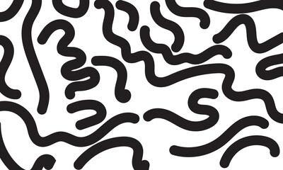 Black squiggle seamless vector pattern. Black color squiggly lines Vector isolated on transparent background. Cool, fun, creative, abstract wavy lines. Simple, minimal, repeat backdrop texture. EPS 10