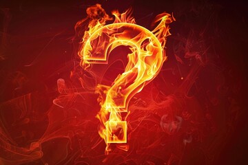 Burning Question Mark on Red Background: Symbolic Image of Query or Issue with Fire and Flames