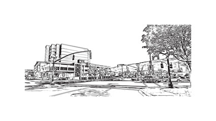 Print Building view with landmark of St. John's is the capital and largest city in Newfoundland and Labrador. Hand drawn sketch illustration in vector.