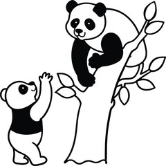 Cute panda coloring pages. Panda animal outline for coloring book. Panda line art