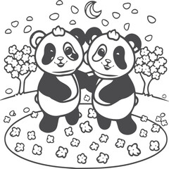 Cute panda coloring pages. Panda animal outline for coloring book. Panda line art