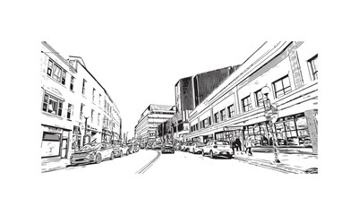 Print Building view with landmark of St. John's is the capital and largest city in Newfoundland and Labrador. Hand drawn sketch illustration in vector.