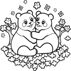 Cute panda coloring pages. Panda animal outline for coloring book. Panda line art