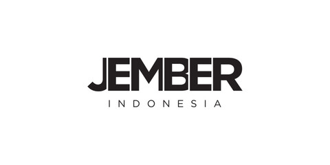 Jember in the Indonesia emblem. The design features a geometric style, vector illustration with bold typography in a modern font. The graphic slogan lettering.