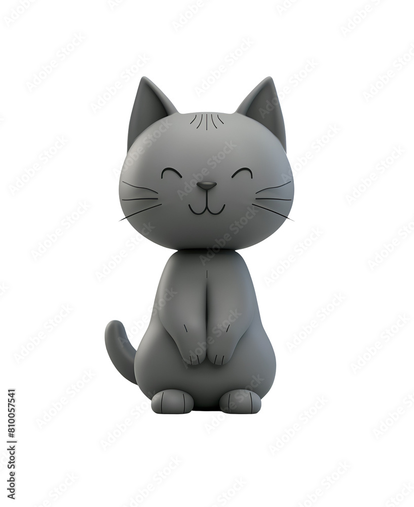 Wall mural gray cat in toy style: a cute 3d render of a chibi cartoon illustration for kids, isolated on transp