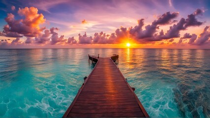 Fototapeta premium colorful-sunset-over-ocean-on-maldives