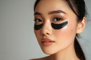 Asian Woman with Eye Patches, Skincare Routine, AI Created - Powered by Adobe