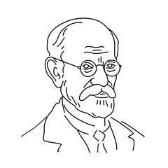 Sigmund Freud - the father of psychoanalysis, portrait. Ego, superego, libido, sexuality. Vector linear illustration