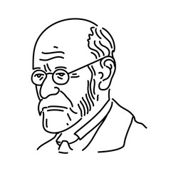 Sigmund Freud - the father of psychoanalysis, portrait. Ego, superego, libido, sexuality. Vector linear illustration