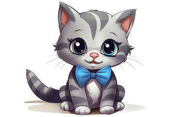 Stylish Kitty with Bowtie Isolated On Transparent Background PNG.