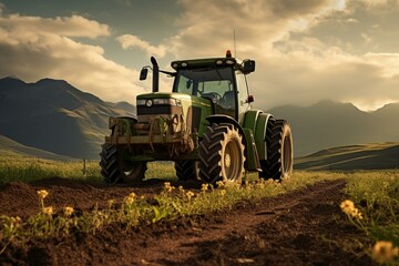 Fototapeta premium Rural Tractor driver field. Field farmer. Generate Ai