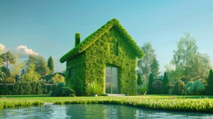 Obraz premium Verdant Oasis: A Dwelling of Flora in a Lush Meadow