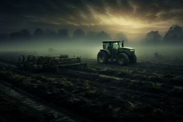Fototapeta premium Tractor field spraying. Industry farmer. Generate Ai